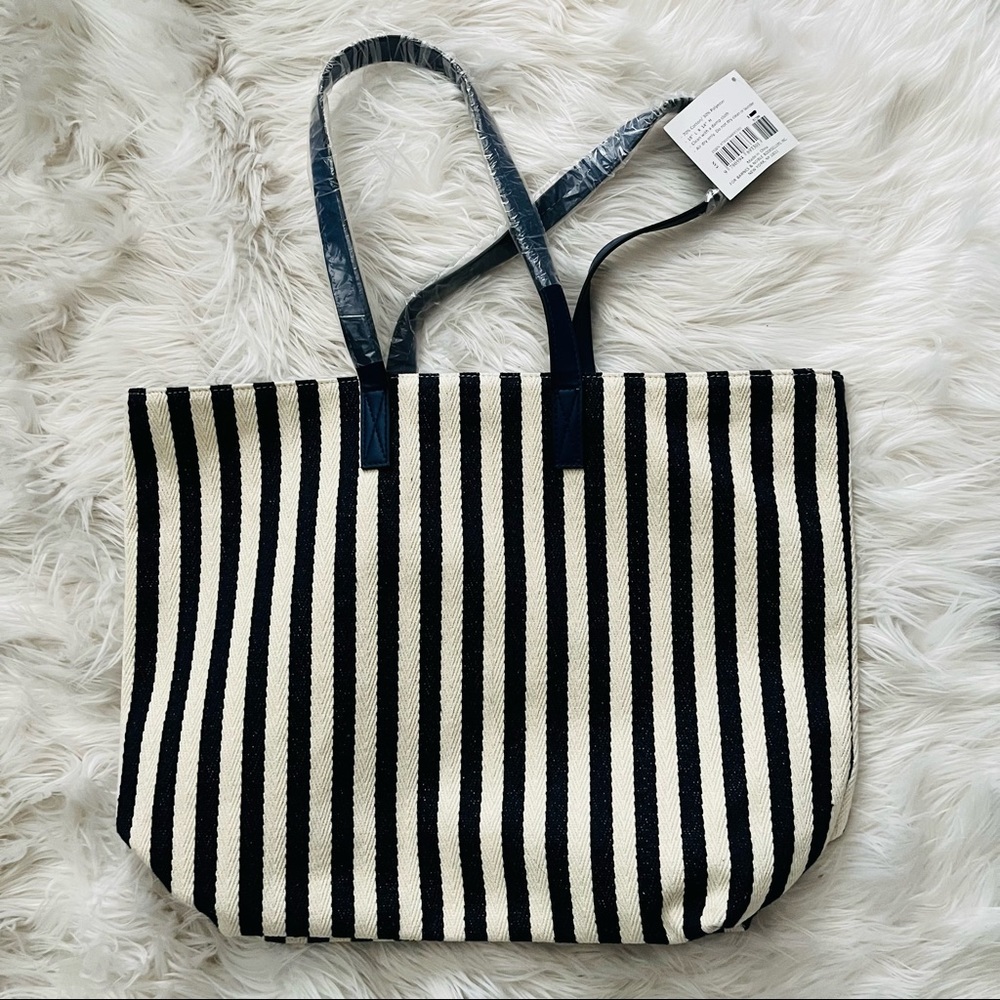 Barnes & Noble Vertical Navy Striped Large Canvas Shopper Tote Bag